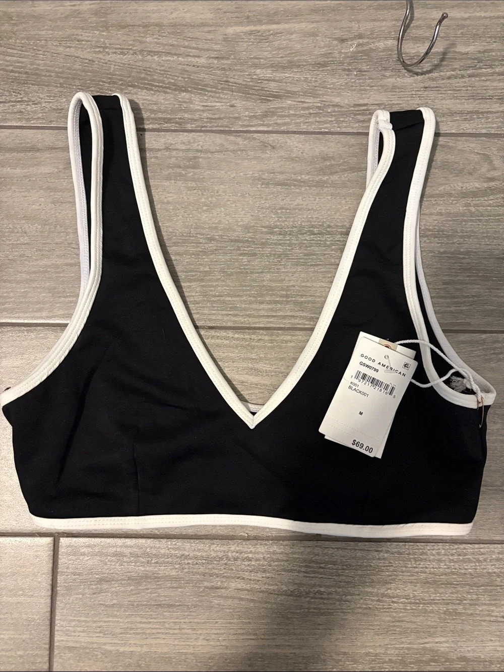 Good American Black Bralette with White Trim